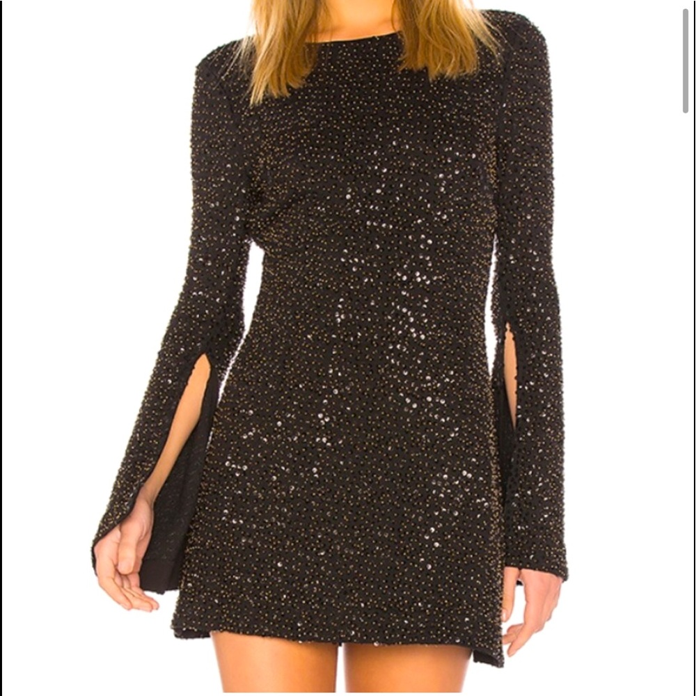 Black & Brass Beaded Smyth Dress by NBD